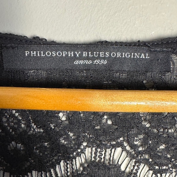 Philosophy Blues Original Women's 3/4 Sleeve Crochet Lace Sheer Top Black Size 8 - Picture 4 of 12